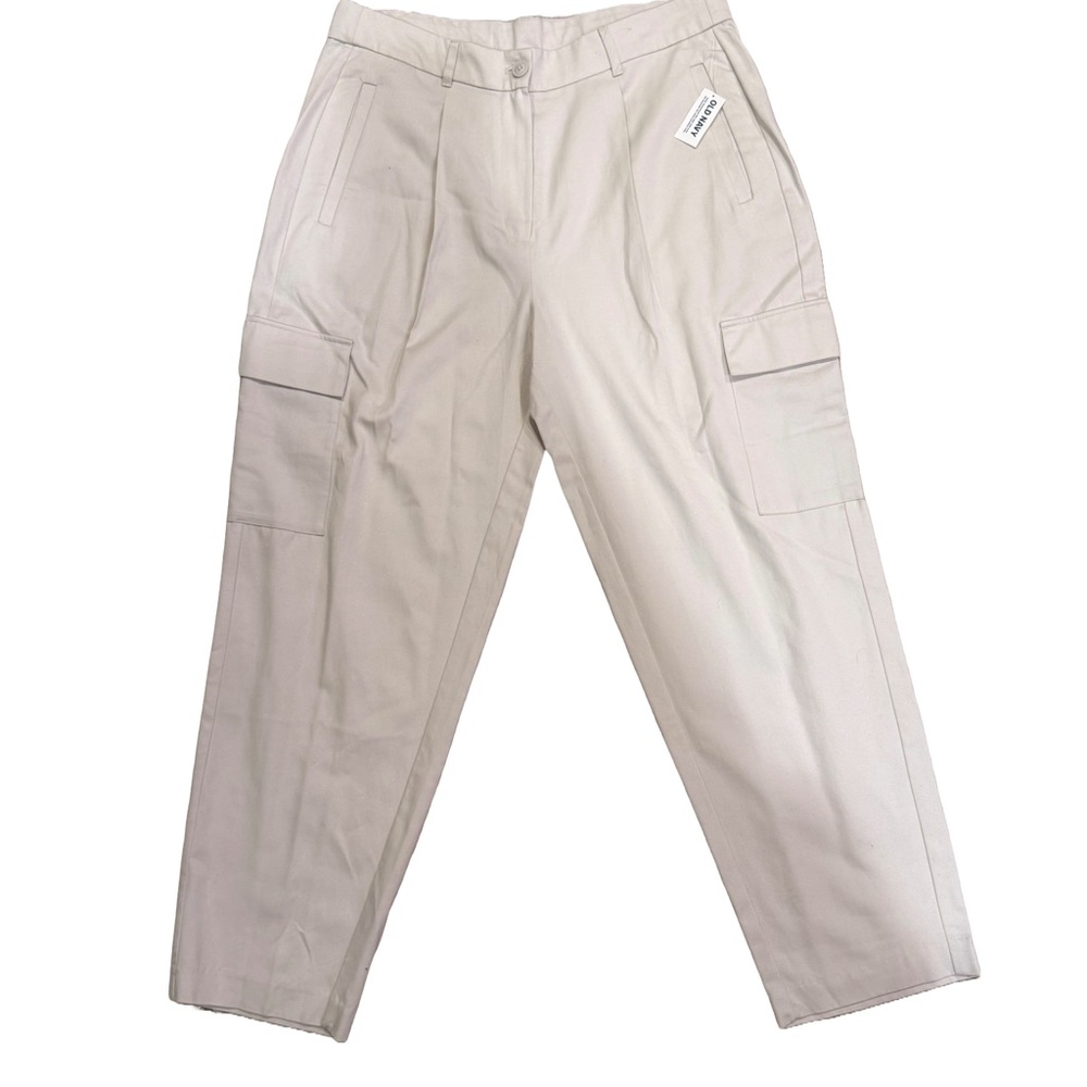 Cream Cargo Pants Relaxed Fit Cotton Blend